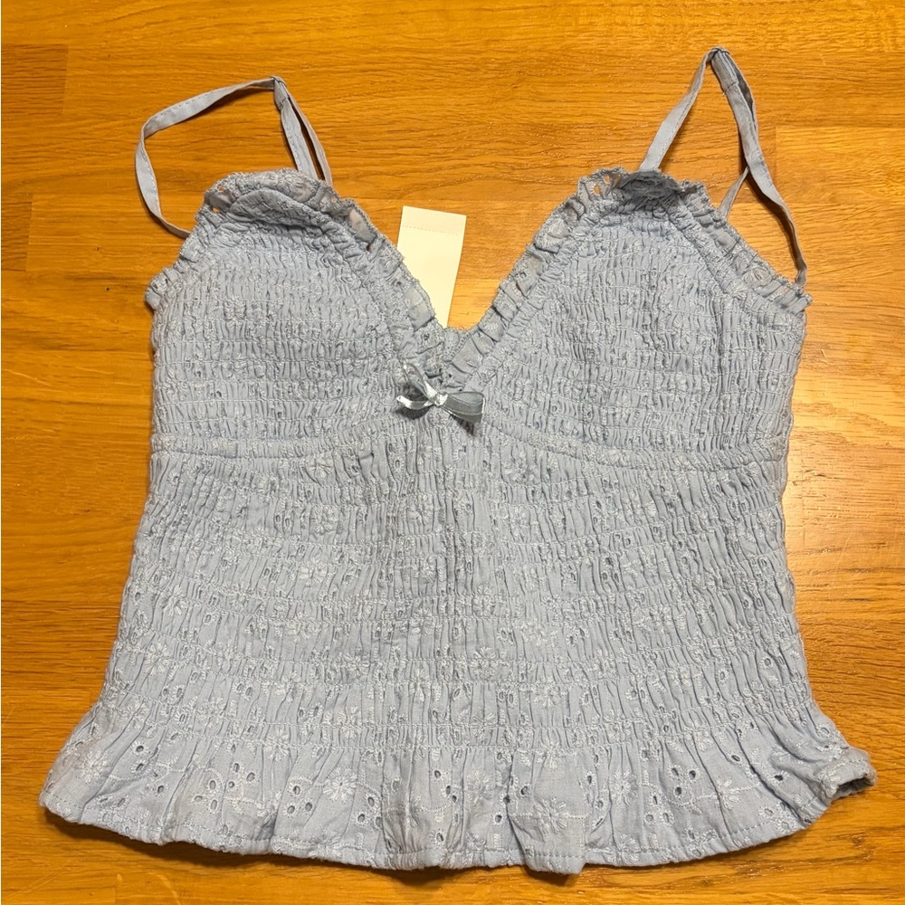 NWT ~ Light Blue Smocked Eyelet Cami Top ~ Aeropostale ~ Size Small